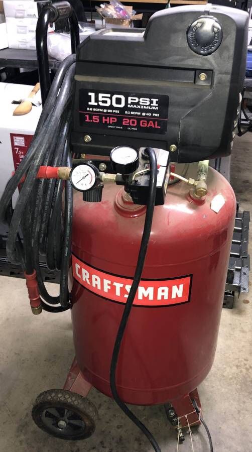 Air Compressor Craftsman 150 PSI 1.5 HP 20 GAL With Tools, Hose, Drain