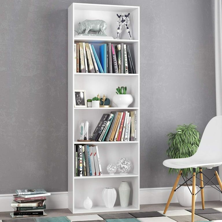 6 Tier Freestanding Bookcase, Modern Wooden Storage Bookshelf for Living Room Home Office 71'', White Finish