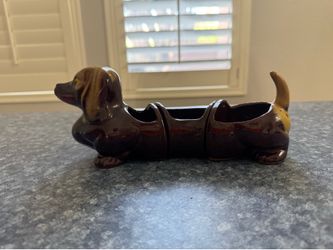 Vintage Ceramic Dachshund 3 piece Condiment Server Made in Japan