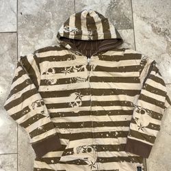 Y2k Vintage Hybrid Tees Hoodie Skull Crown Star Zip Up Reversible Size Medium