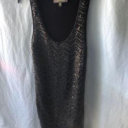Black Sequined Cocktail/Holiday/Party Dress, Sequins On Front, Black Knit Back, Small