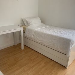 Twin Bed With Mattress & Desk & Dorm Auxiliar