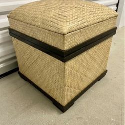 Woven/Wood Storage Cube Ottoman