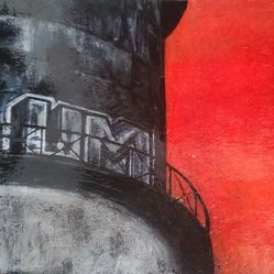 Water Tower Sunset Painting