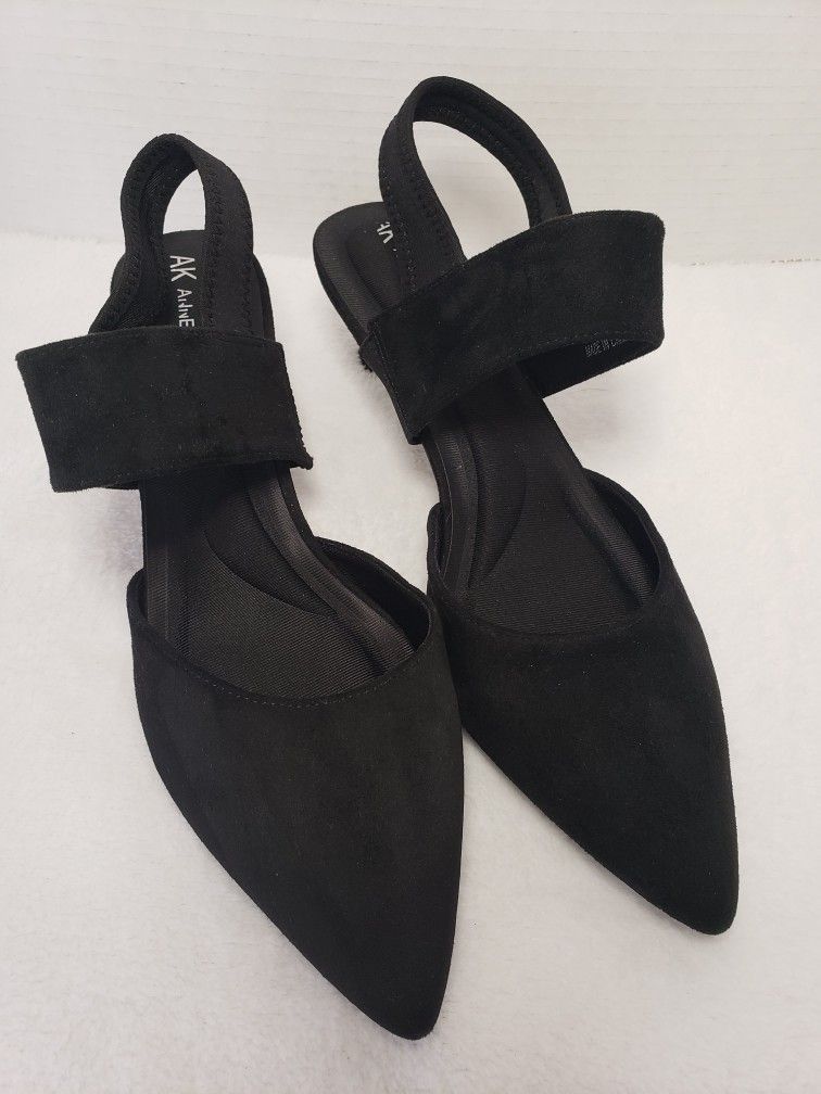 Anne Klein Black Suede Kitten Heel Shoes - Size 9