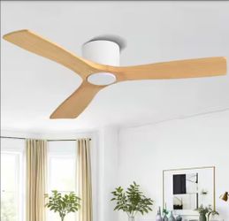 White and wood remote control ceiling fan