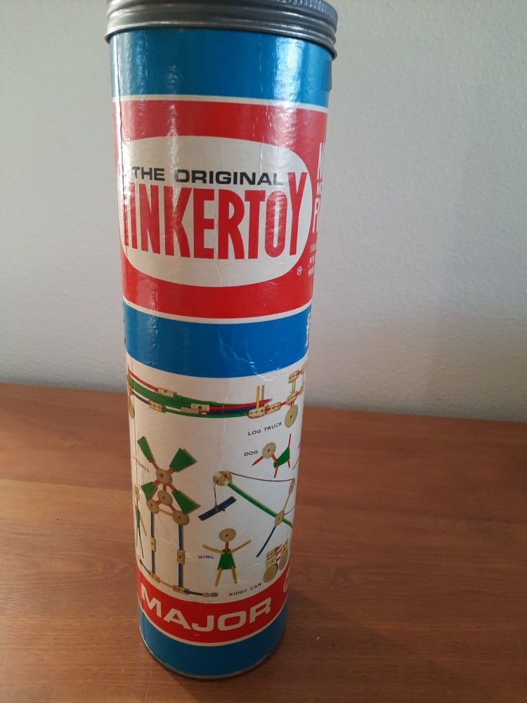 Vintage 1960s Wooden Tinkertoy Canister 