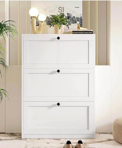 Shoe Cabinet with 3 Flip Drawers, Shoe Storage Cabinet with Adjustable Shelf & Anti-Tipping Device, Shoe Rack for Entryway, Hallway, Living Room, Whit