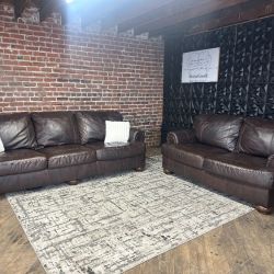 Free Delivery-Ashley brown leather sofa/couch + loveseat