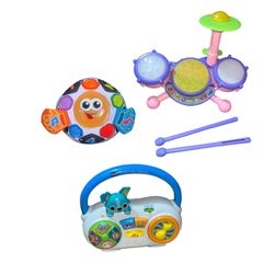 Vtech Baby Musical Toy Lot Pink Kidibeats Drum Boombox Bright Lights Soccerball LOT OF 3 TOYS