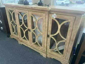 Wood Sideboard Buffet with Glass Door Panels，$780