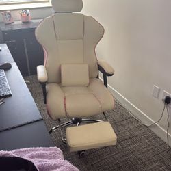 Rolling Reclinable Pink And Beige Office Chair