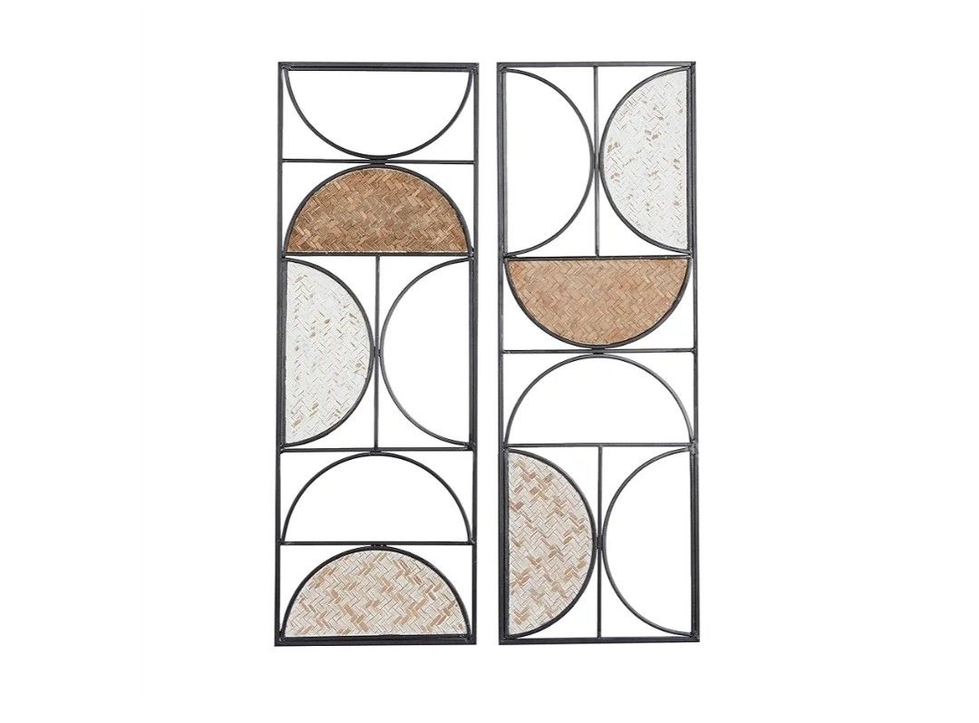 4574: Deco 79 Metal Geometric Home Wall Decor Carved Designs Wall Sculpture, Set of 2 Wall Art 11"W, 30"H, Brown
Size: 30.3L" x 10.6W"