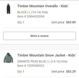 REI Timber Mountain Kids' Overalls and Jacket Size L
