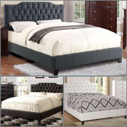Full Grey Crystal Button Bed With Orthopedic Matres Included 
