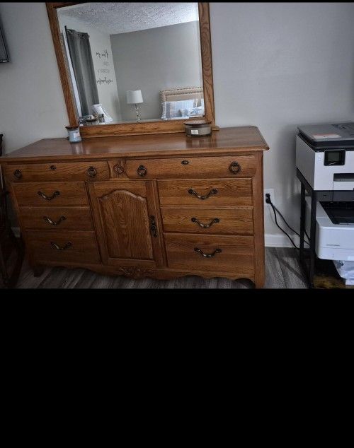 Brown Wooden Dresser With Mirror
