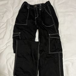 Fashion Nova TALL black cargo pants with white stitching, Size 9, Worn once. 
