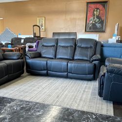 3PC Black Leather Reclining Sofa Set