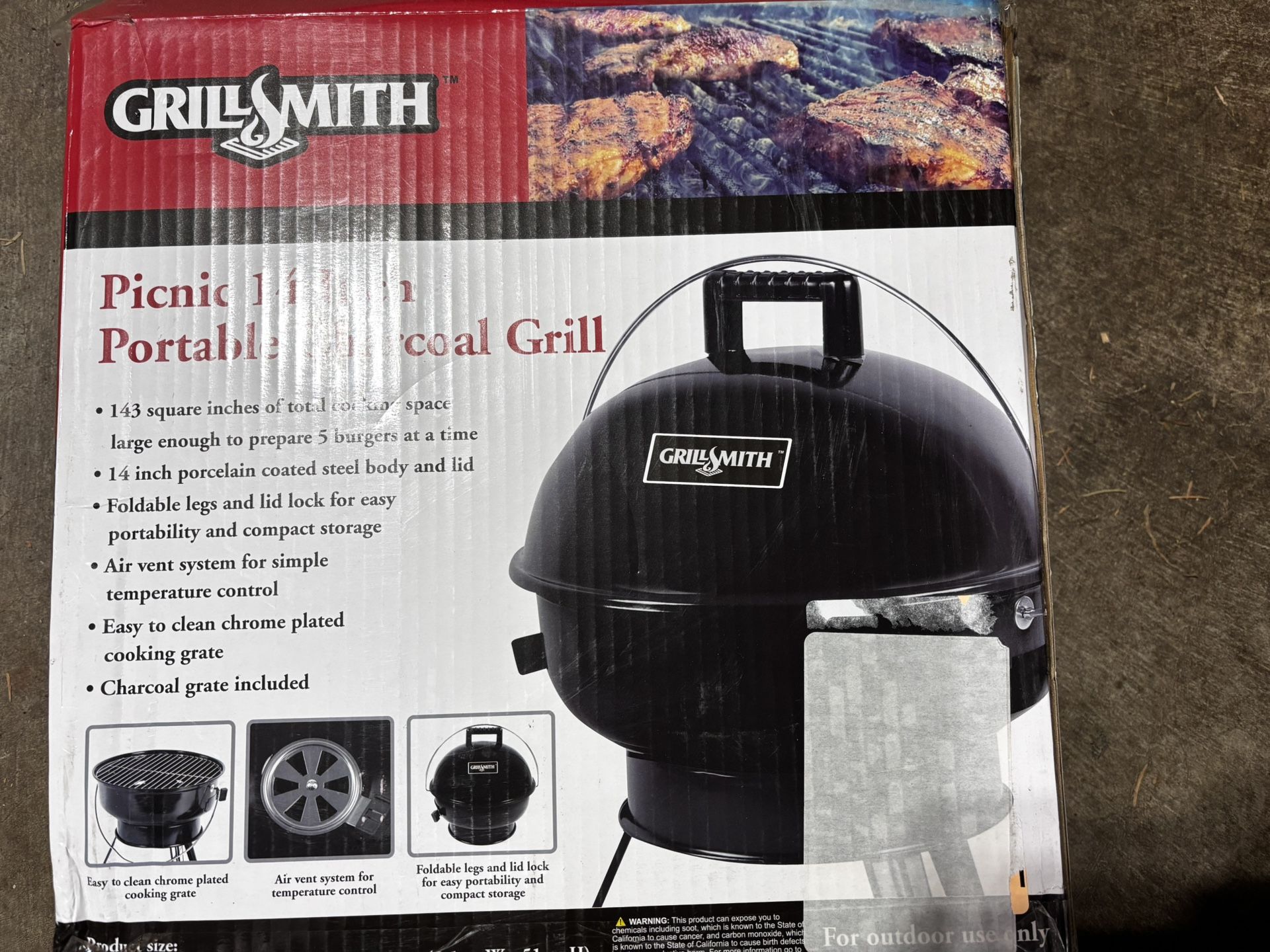 Grillsmith Portable charcoal Grill 14”