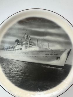 Vintage plate black white ship