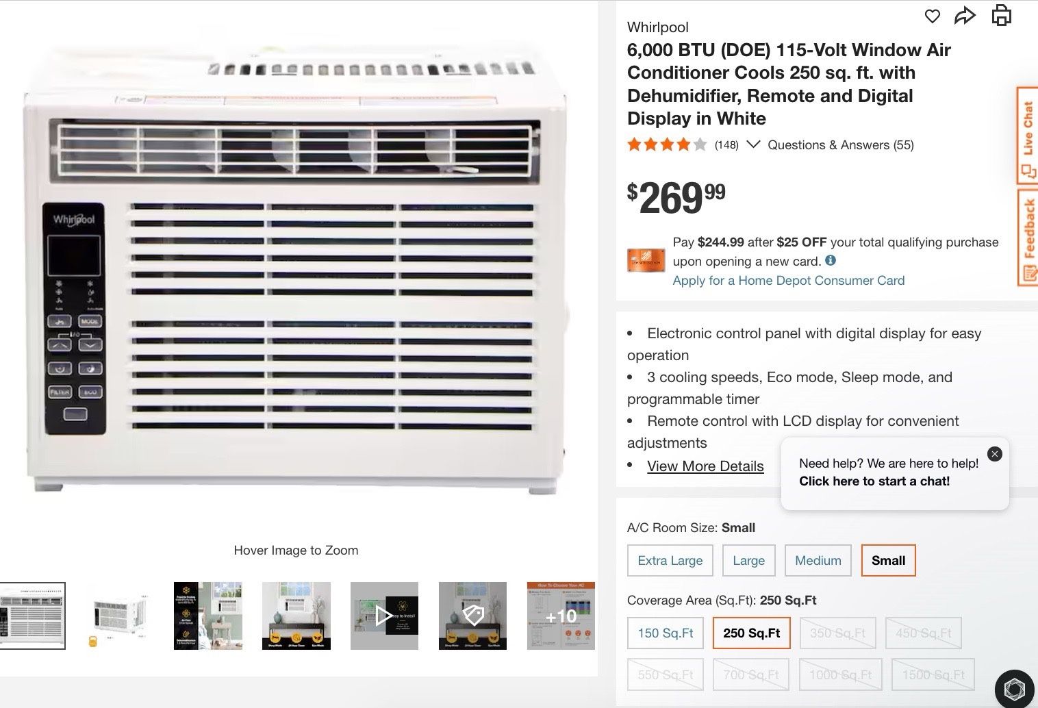 NEW Whirlpool 6000 BTU Air Conditioner Window AC