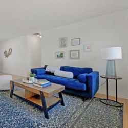 Stunning Royal Blue Velvet Tufted Sofa - Mid-Century Modern Style