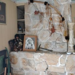Handmade Indian Bow And Hammer With Indian Dolls And Actual Photo