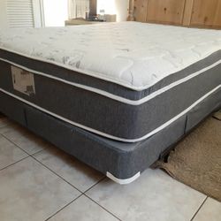 NEW QUEEN PILLOW TOP MATTRESS and BOX SPRING. Bed frame not included 👍