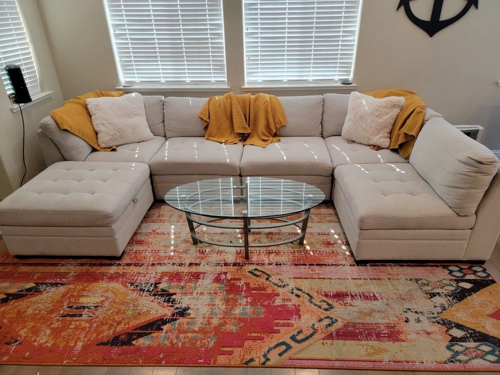 6-Piece Modular Sectional w/ Storage Ottoman – Beige