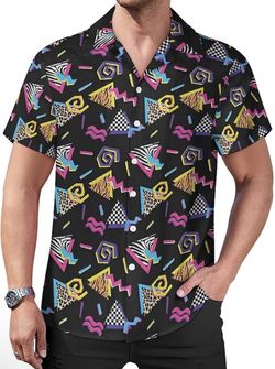 Men 3D Graphic Button Down Short Sleeve - Tropical Casual Shirt Mens