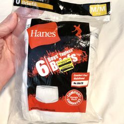 Hanes White Tagless Briefs - 6 pack - Boys Med (10-12) - BRAND NEW IN PKG
