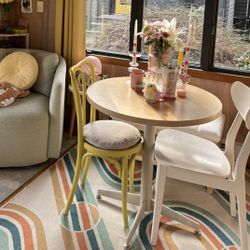 Wood Look And Creamy White Metal Dining Table