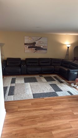 Large Black Leather Sectional Sofa with Recliners