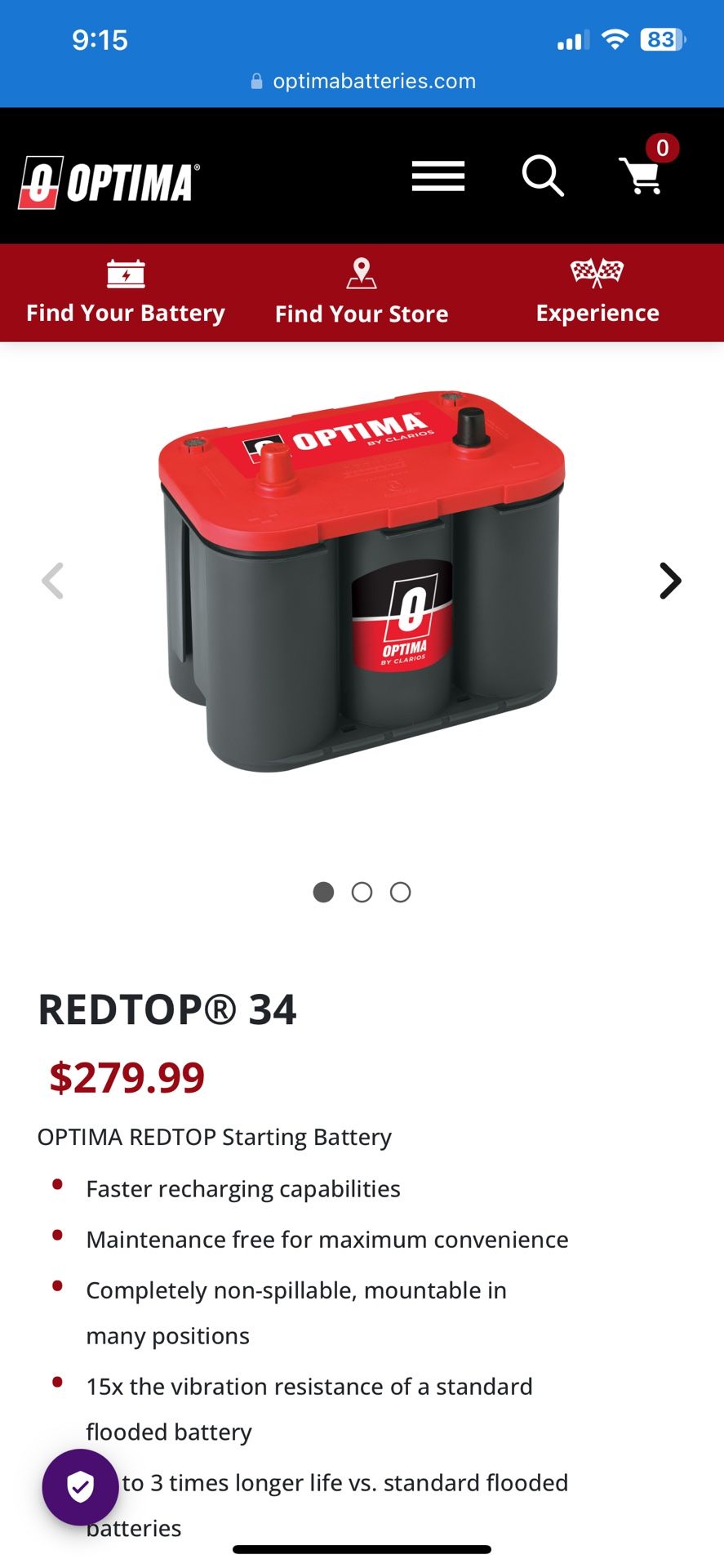 Optima Red Top 34 Car Battery