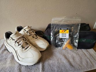 FootJoy Men's White/Gray Leather Lace-Up Spiked Golf Shoes 8.5 With Bag