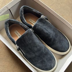 STEVE MADDEN Glaammar Zip Black Suede Platform Sneakers Sz 9