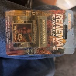 Michael Jordan Endorsed Batteries On Open Pack Ryback Renwal Reusable Alkaline Batteries 2D Batteries Michael Jordan Picture On The Front It Says Play