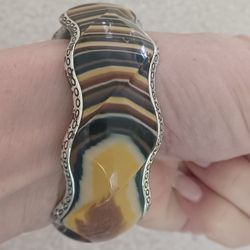 Brighton- Silver Tone Lucite Unique Retired Bangle Braclet