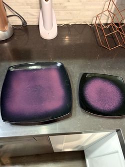 Black and Purple Square Ceramic Plates Set of 2