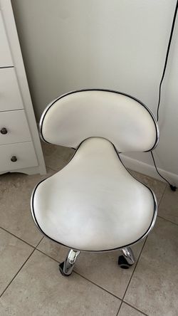White Salon Technician Rolling Stool with Back