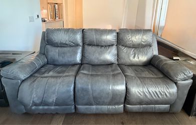 Gray Leather Reclining Sofa