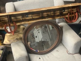 Rustic shelf with western rope mirror