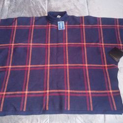 Navy Plaid Poncho 