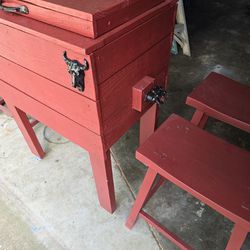Cooler And Four Stools For Patio