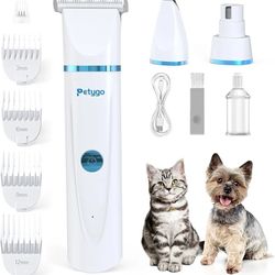 3-in-1 Dog & Cat Grooming Kit - Rechargeable Cordless Pet Hair Clippers with Nail Grinder & Paw Trimmer & 5 Guide Combs, Low Noise Dog Clippers 