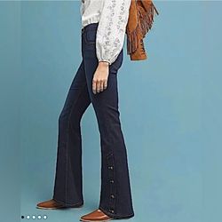 ANTHROPOLOGIE Pilcro Dark Wash High Rise Button Hem Boho Indie Bootcut Jeans
