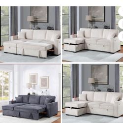 $369.     2-PCConvertible Sectional  Sleeper Sofa W/ Cupholder Sofa Storage & USB Ports  89”x 59”X36”H