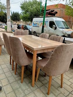 Dining Table Set with 6 Upholstered Chairs