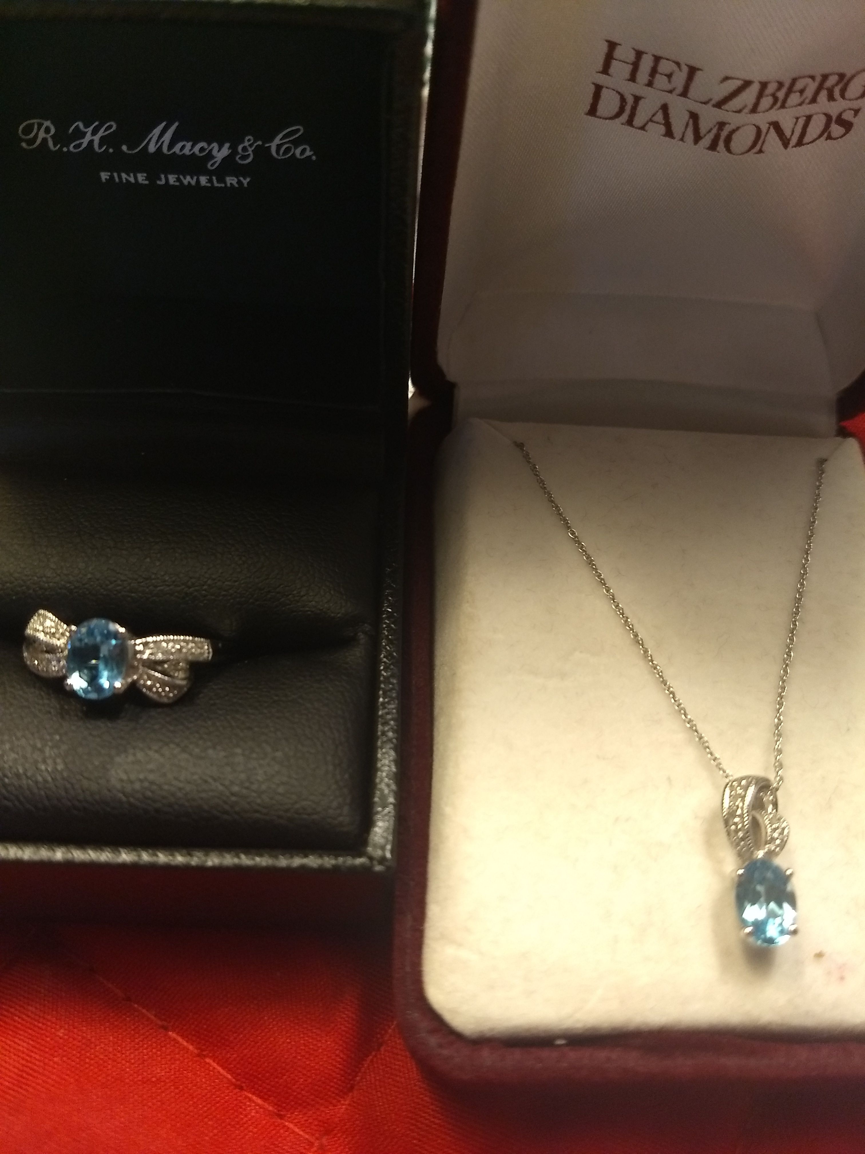 10k Blue Topaz with diamonds pendant with matching ring