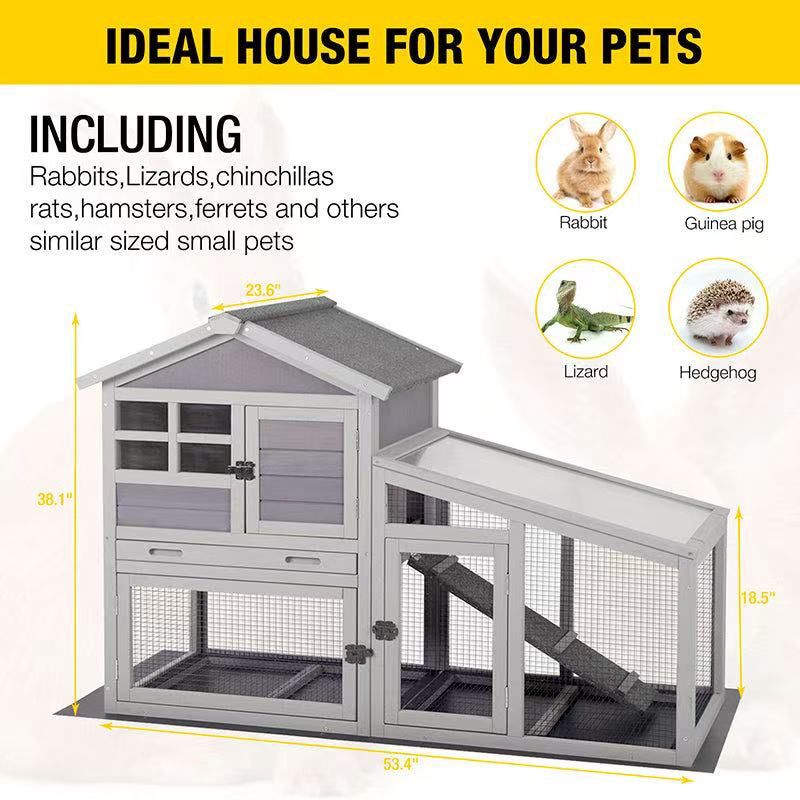 🥨Aivituvin-AIR13-B Outdoor and Indoor Rabbit Hutch with Wire Mesh Floor and PVC Layer (Inner Space 9 ft²)